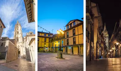 Tríptico con fotos de Oviedo sobre su catedral y casco antiguo - Qué ver y qué hacer en Oviedo y alrededores en 2023 - Blog - Buendía Tours